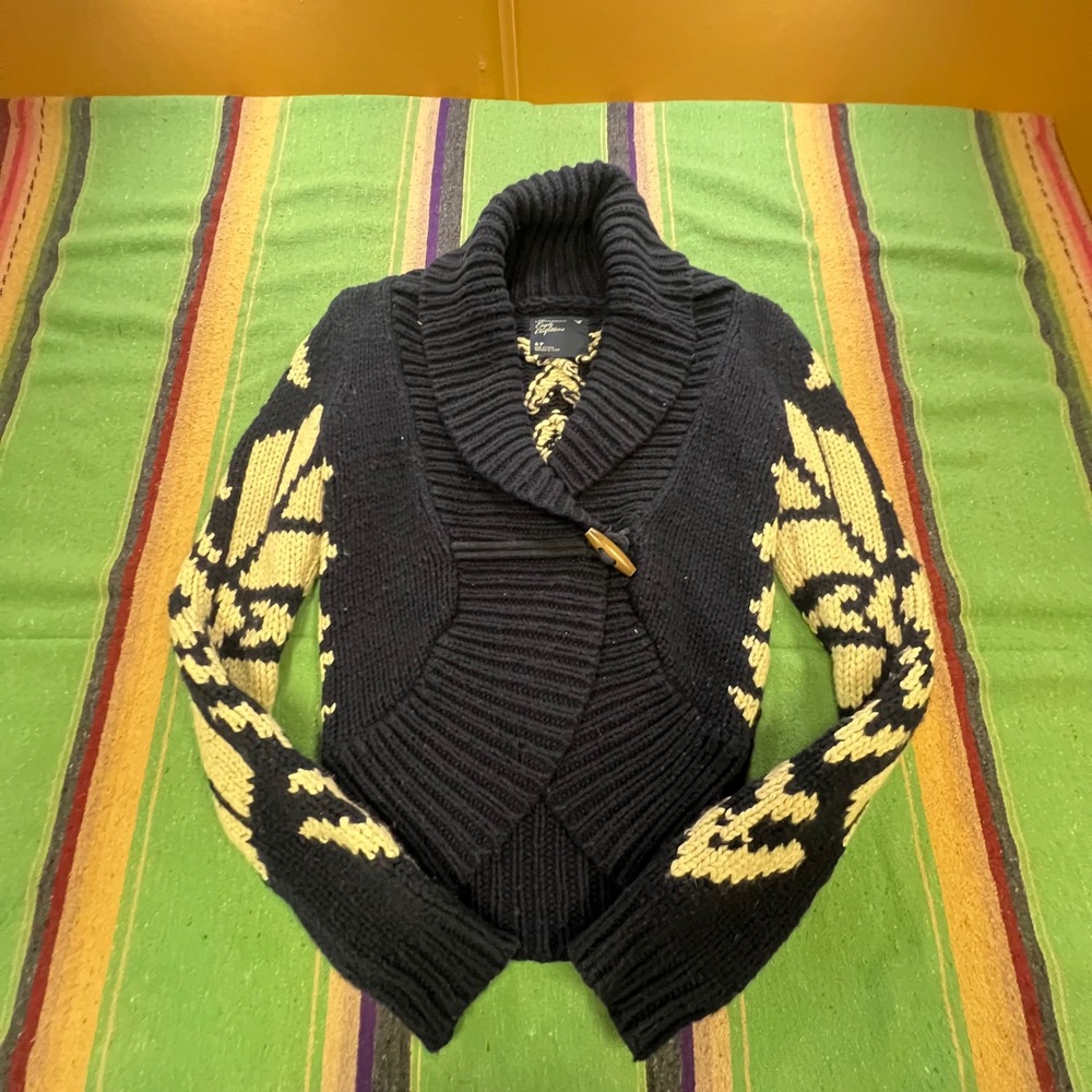 American Eagle Cardigan Womens S Blue Snowflake Shawl Collar Toggle Knit Sweater